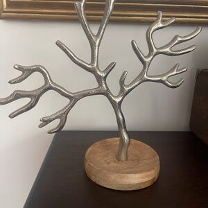 Silver Jewelry Tree Branch on Wooden Base